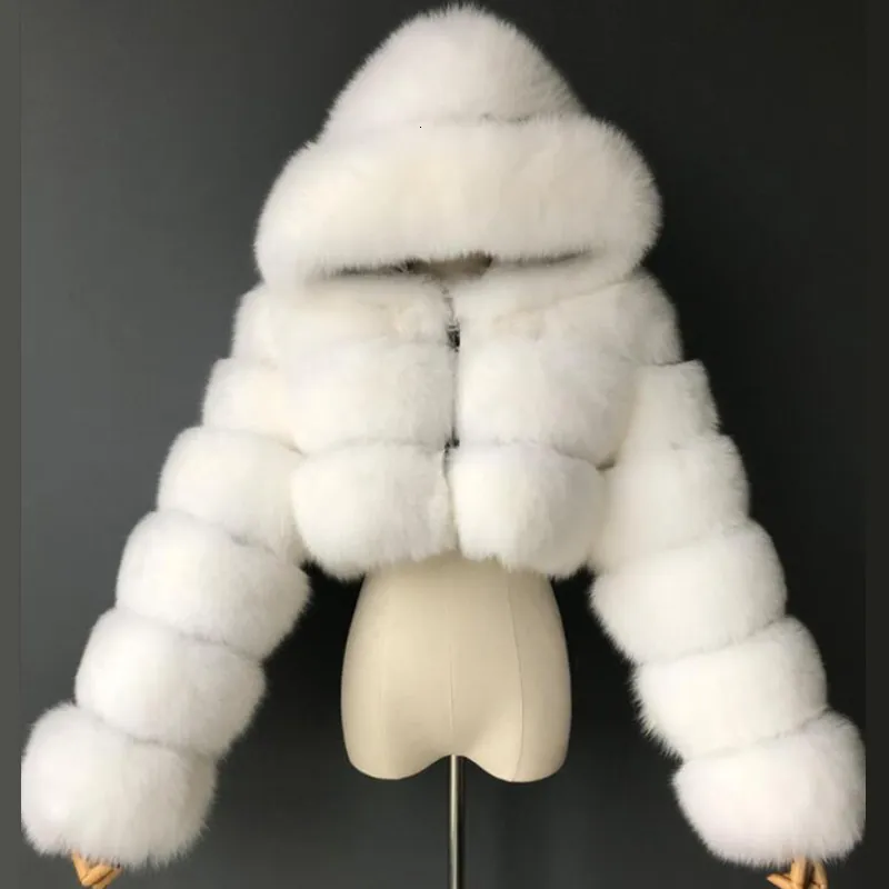 Femmes fourrure fausse Biyaby hiver haute qualité manteau femmes épaissir chaud recadrée fourrure à capuche veste femme mode Faux vêtements d'extérieur 230904