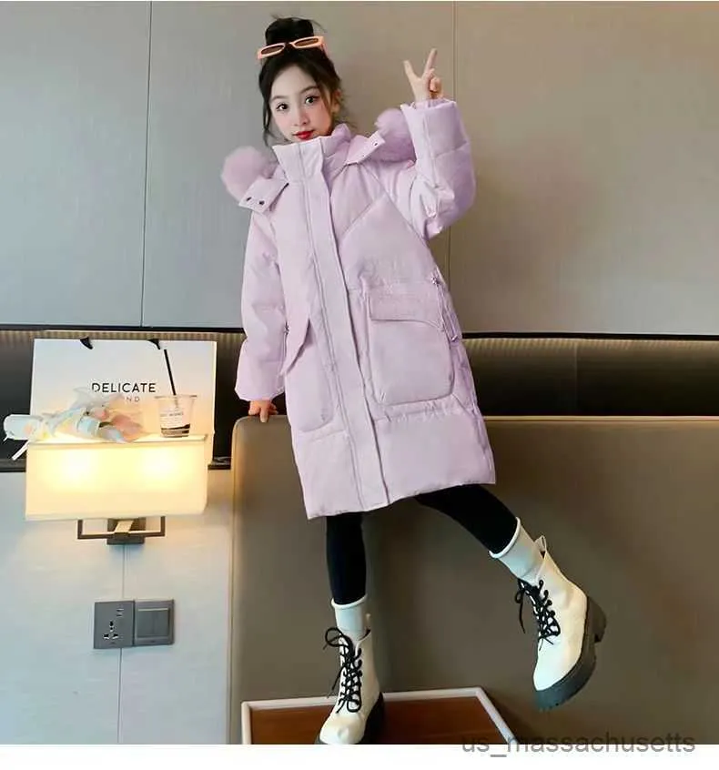 Down Coat 2023 Winter Down Jacket For Girls Coat Waterproof Shiny Hooded Children Outerwear Clothing Teenage Kids 5-14 Year R230905