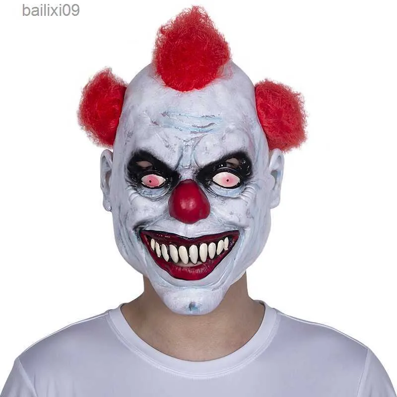 Party Masks Funny Clown Latex Mask Halloween Horror Redhaired Cosplay Costume Props Scary Evil Jester Masks T230905