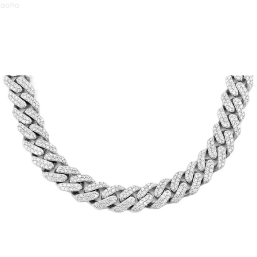 Diamante cultivado en laboratorio Vvs-vs blanco de 12 mm y 18 pulgadas con collar cubano de plata de Miami Diamante Rrp