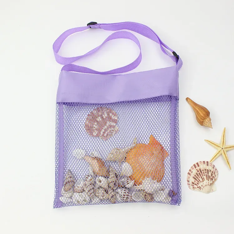 Summer sand away Storage Mesh Bag For Kids Children Beach Shell seashell Toys Net Organizer Tote Bag Portable adjustable Shoulder Bags