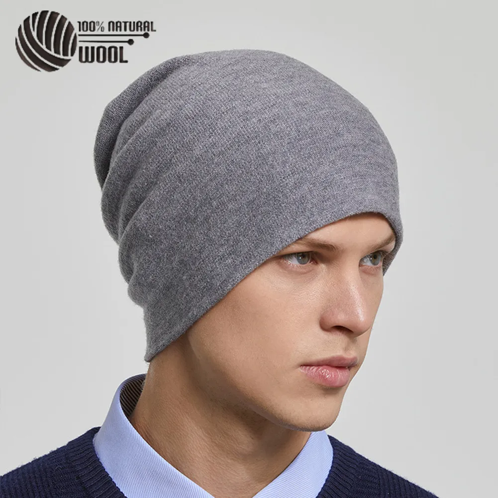 Beanie/Skull Caps Men 100% Australian Wool Winter Knit Slouchy Beanie Hat Cashmere Skallies Hats For Women Caps 230905