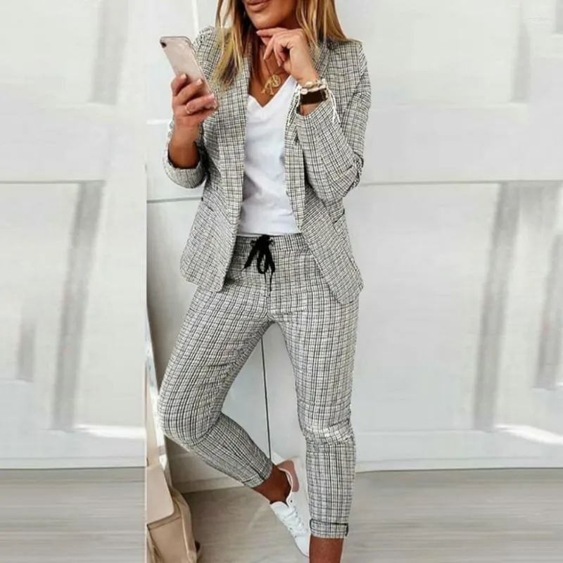 Dwuczęściowe spodnie kobiet Zestaw płaszcza Lapel Long Rękstring Elastyczna talia Slim Fit Dziewiąta formalna blezer Blazer Suit