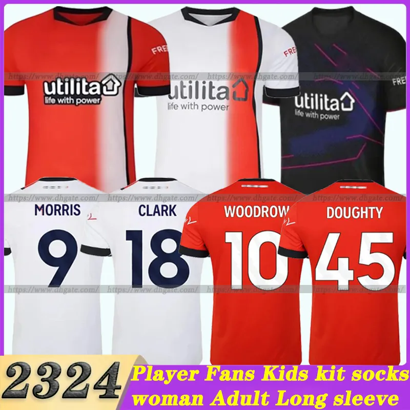 2023 Luton Town Futebol Jerseys Kids Kit Home Away 23 24 Camisa de Futebol Maillot Foot Morris Woodrow Adebayo Burke Campbell