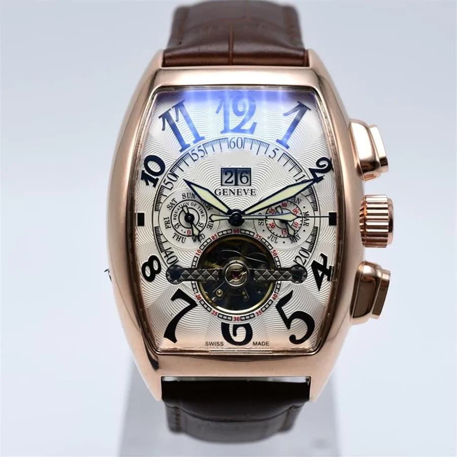 Tourbillon hohle mechanische automatische Herrenuhren Skelett Ledergürtel Tag Datum Männer Kleid Designeruhr Drop männlich wris2790