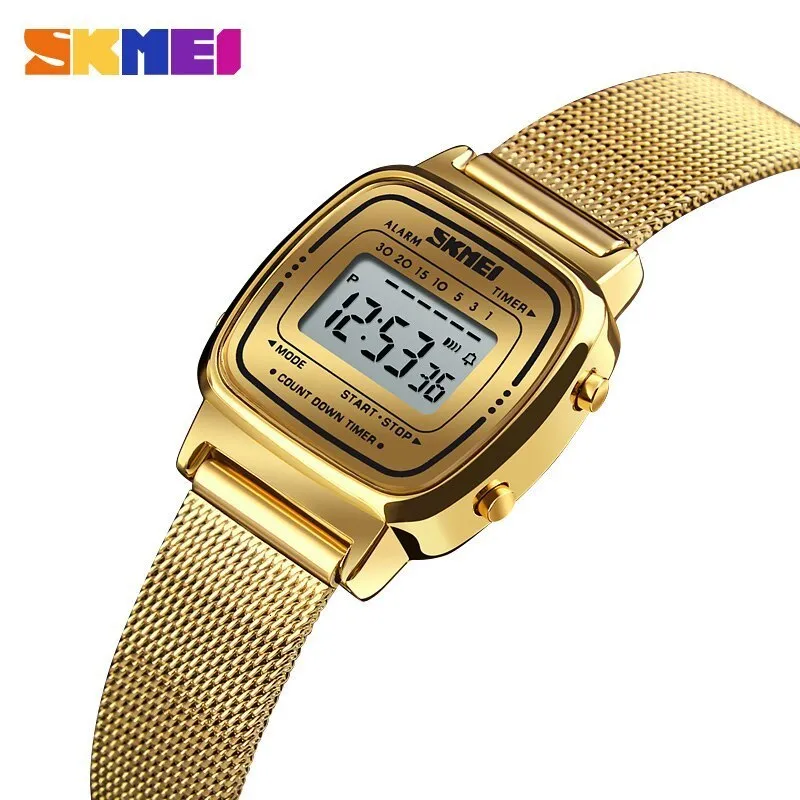Andra klockor Skmei Luxury Stainless Steel Countdown Watch Womens Fashion Ladies Sport Wristwatch Waterproof Small Dial Chrono Digital Clock 230904