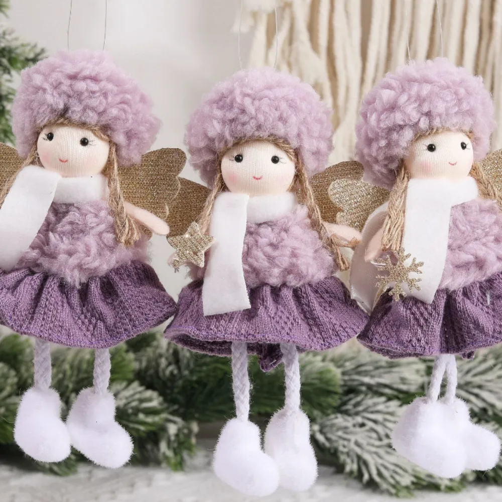 Christmas Decorations Merry 2024 Purple Angel Girl Doll Tree Pendant Decorated for Home Noel Natal 230905