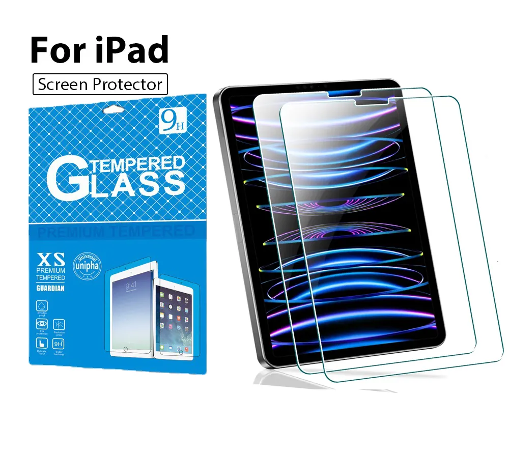 iPad Pro 11用ガラススクリーンプロテクターiPad Air 4 5 10.9 10th 7/8/9th Generation 5/6th Pro 9.7 Mini 6 HDフィルムパッケージ