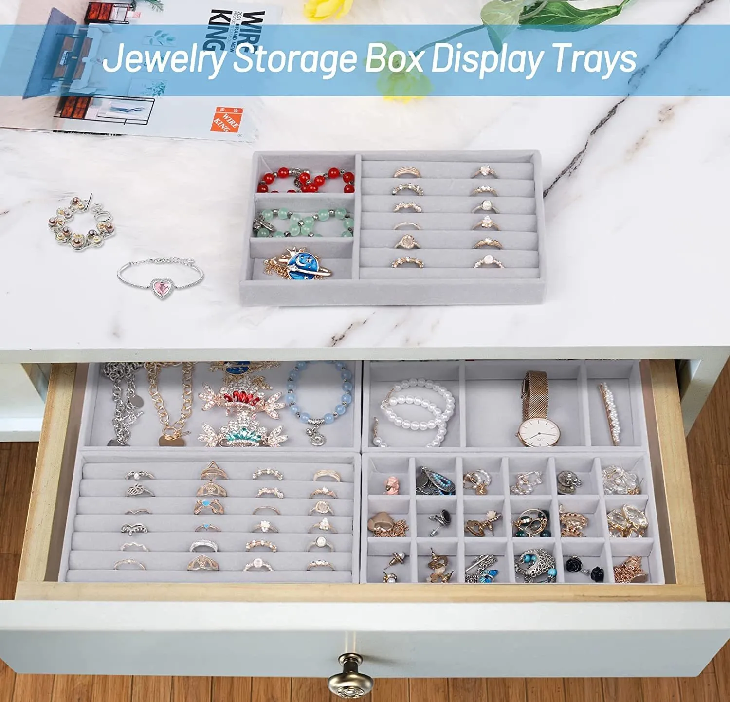 7-Fach Ringablage Aus Samt – Lila, Stapelbar, Für Schmuck-Organisation