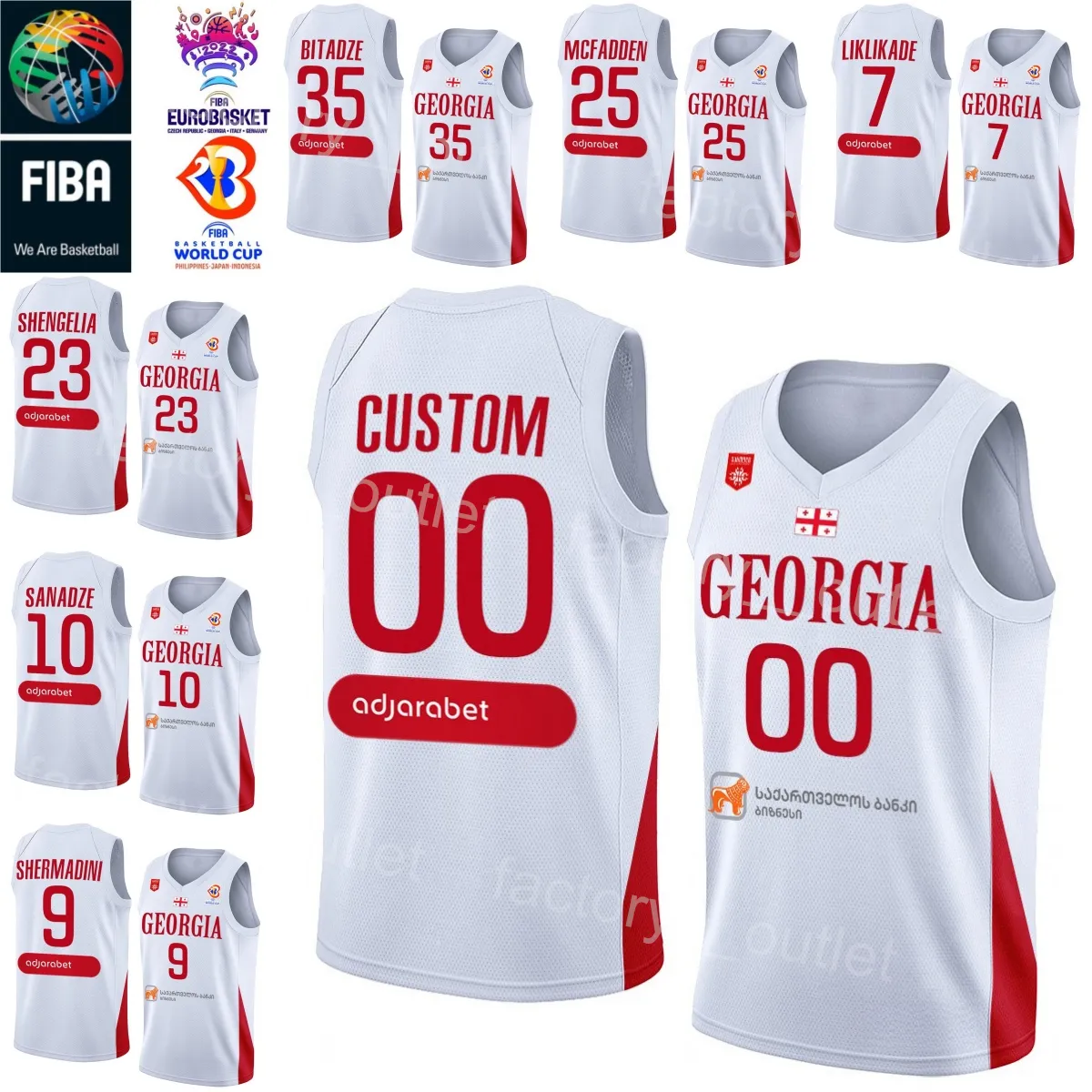 Tryck basketball Georgia 35 GOGA BITADZE JERSEY 25 THADDUS MCFADDEN 23 Shengelia 5 Mamukelashvili 4 Rati Andronikashvili 9 Giorgi Shermadini Shirt 2023 World Cup