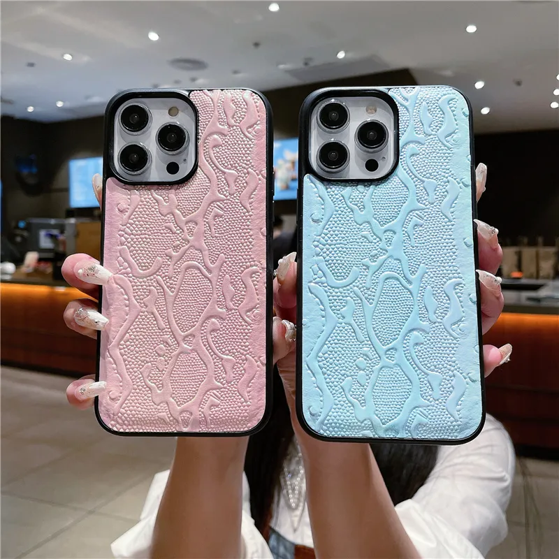 Luxe lederen Vogue-telefoonhoes met kleurverloop voor iPhone 14 13 12 11 Pro Max Duurzaam Stijlvol Slank Volledige beschermende zachte bumper Graffiti Achterkant Schokbestendig