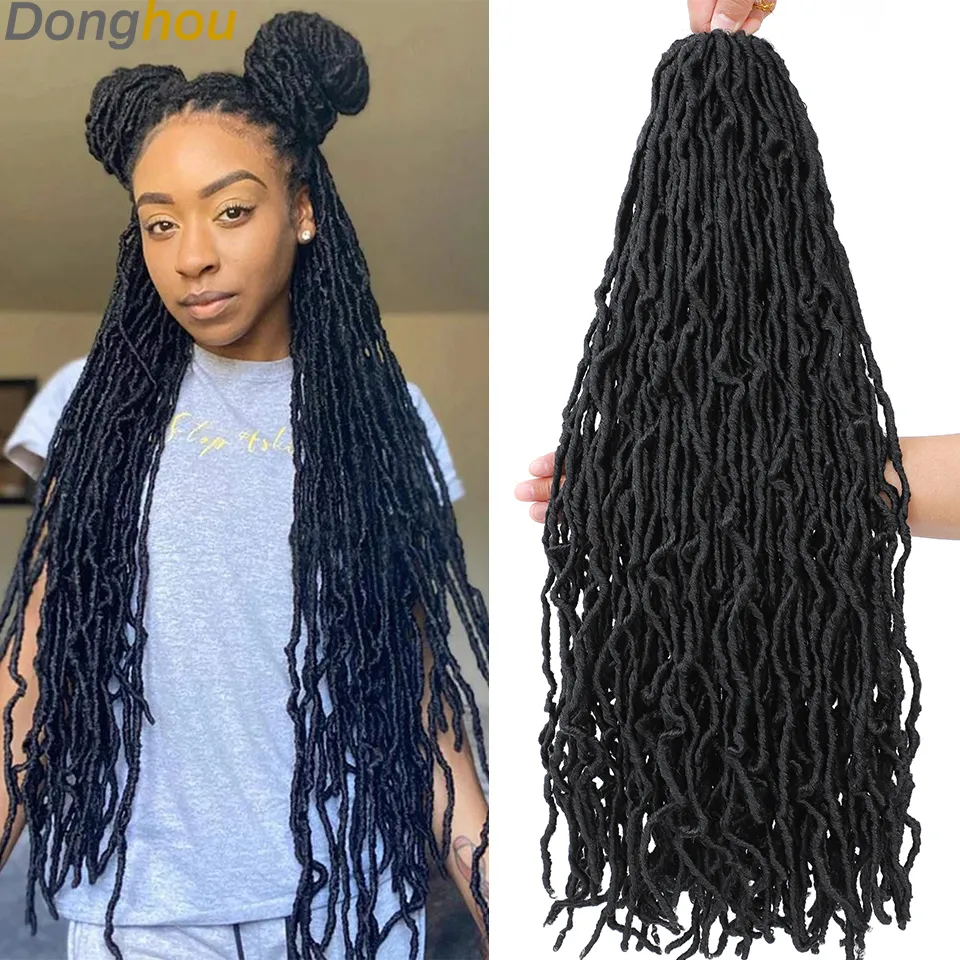 Bulks de cabelo humano Donghou Faux Locs Crochet Tranças Faux Locks Soft Locs Crochet Cabelo Deusa Faux Locs Dreadlocks Extensão de cabelo Curly Braid 230904