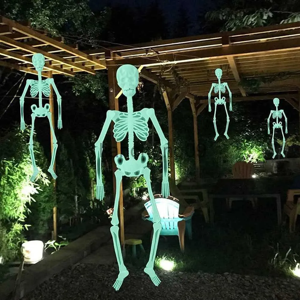 Décoration de fête Effrayant Halloween Props Lumineux Suspendu Squelette Halloween Fête Maison Cour Extérieure Décoration De Jardin Mobile Glow Faux Crâne x0905