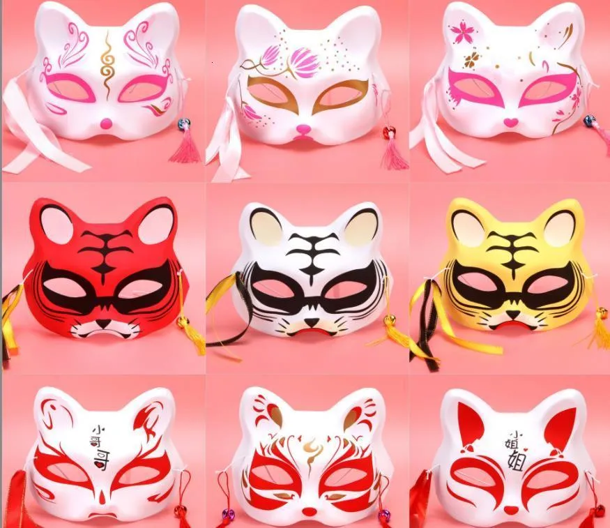Party Masks 50pcs Halloween Mask Cat Tiger Cosplay Japanese Style Cherry Blossom Half Face Masquerade Christmas Decorations 230904