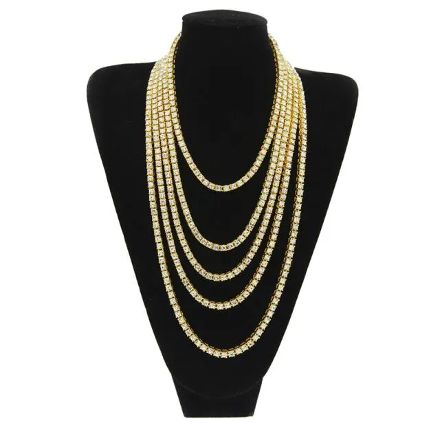 Chaîne de tennis 1 rangée de diamants simulés Chaîne de collier HipHop 18 pouces 20 pouces 24 pouces 30 pouces Hip Hop Mens Gold Tone Iced Out Punk Neckl6705690