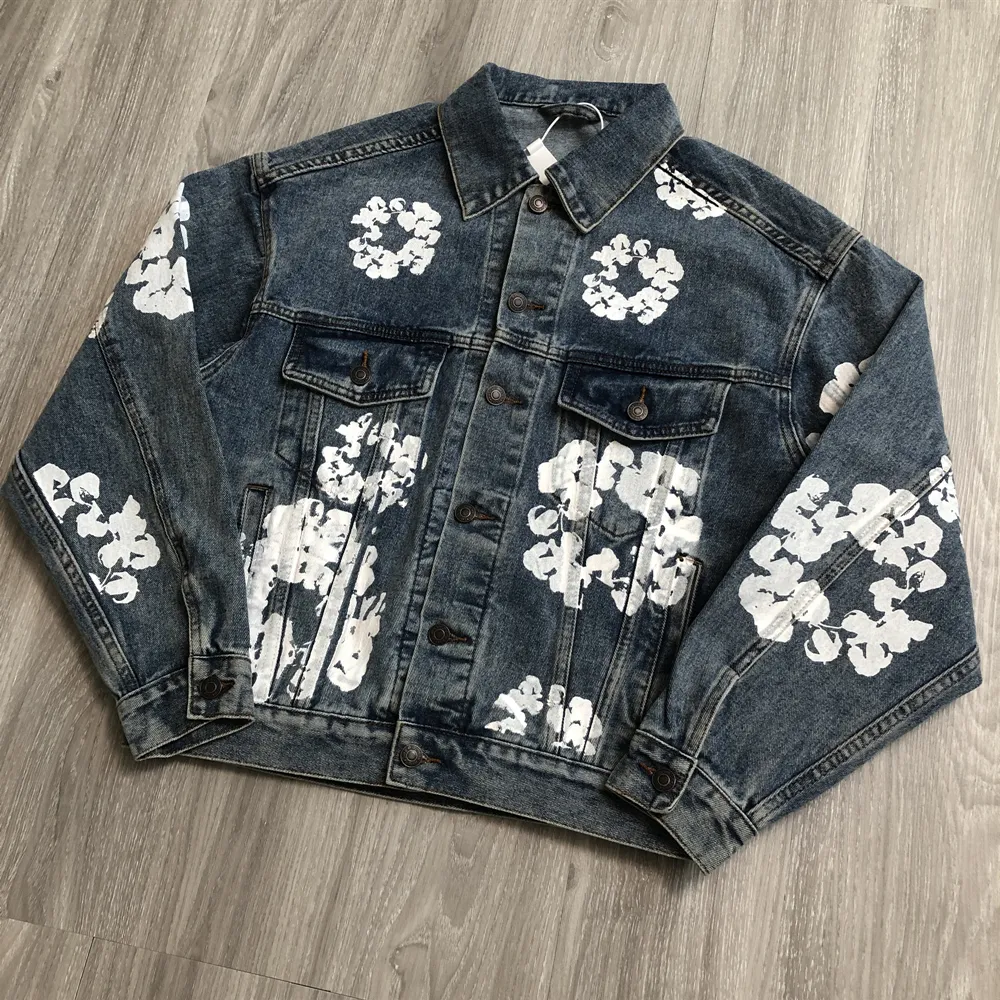 Fashion Streetwear 1 Quality Printed Vintage Clothing Lapel Denim Jacket Tops Coat For Men