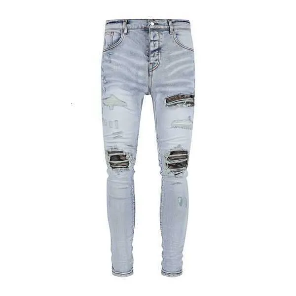 Diseñadores de lujo Jeans angustiados Francia Moda Pierre Straight Men's Biker Hole Stretch Denim Casual Jean Hombres Pantalones flacos Elasticit1