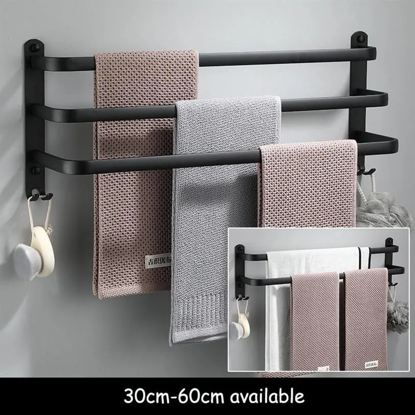 Handdoekhouders Badkamer Houder Set Zwart Rail Rack Hanger Wandmontage Bad Bar Plank Ruimte Aluminium 30cm 40cm 50cm 60cm273R