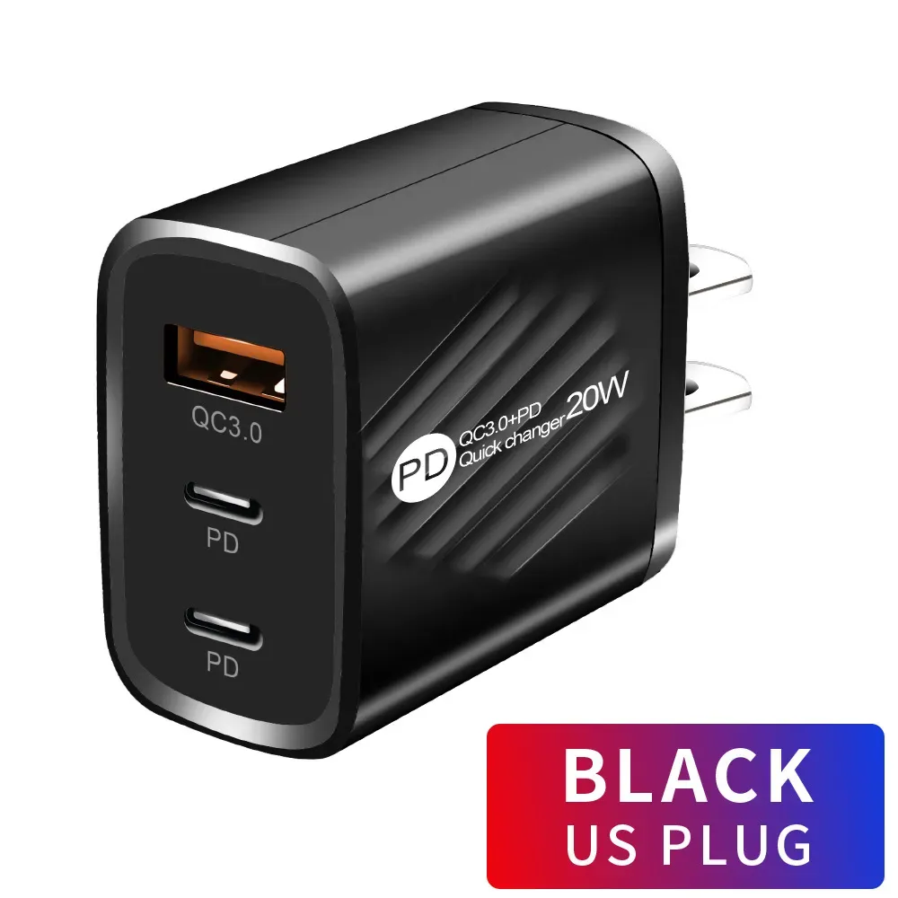 Зарядные Устройства Dual C 20 Вт PD Dual TYPE C 1 USB Зарядное Устройство  Многопортовое PD USB Зарядка Для Путешествий США, ЕС, Великобритания  Адаптер Для Адаптера Для Мобильного Телефона Iphone Samsung LG