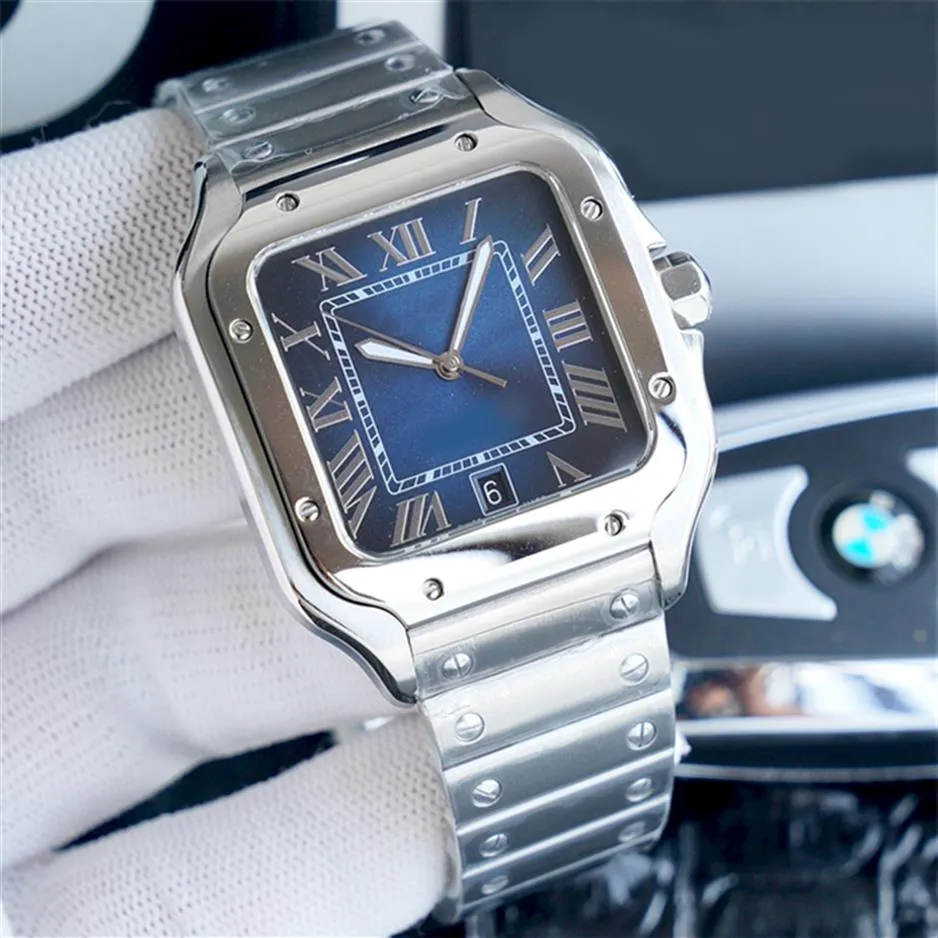 Men's watch gradual blue square dial 39 8mm sapphire crystal glass folding buckle Roman digital sword shape fine steel pointe293p