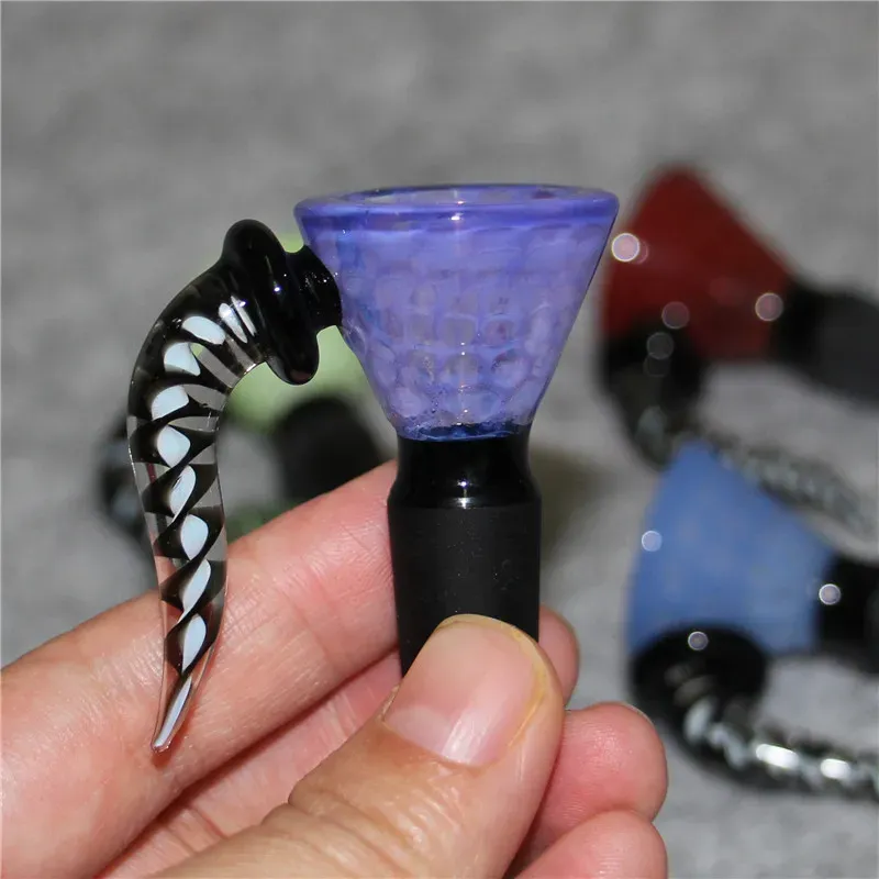 Hookah Wig Wag Glass Bowl With Handle Colorful 14mm 18mm Bong Bowls Tobacco Bowl Piece Smoking Accessories For Glas Beaker Bongs