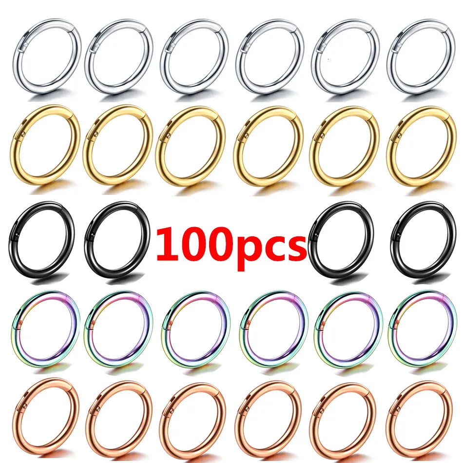 Navel Bell Button Rings 50/100Pcs Stainless Steel Septum Nose Piercing Hinged Segment Hoop Ring for Women Ear Helix Earring Piercing Body Jewelry 230905