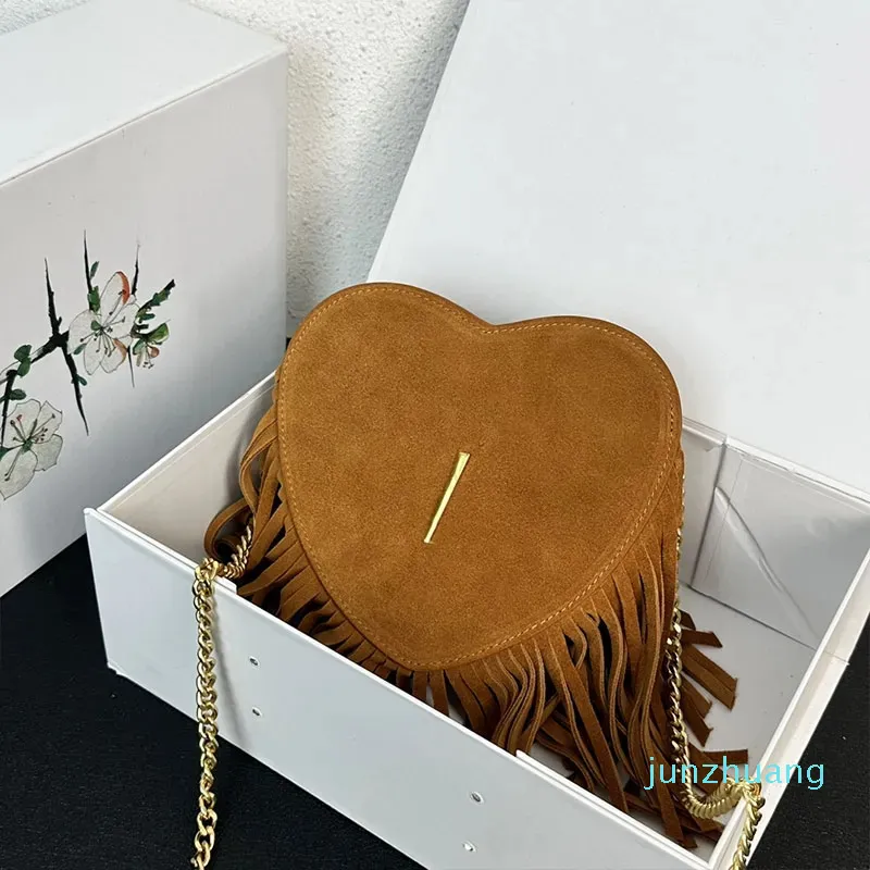 Kette Herz Umhängetasche Frauen Quasten Umhängetaschen Mattiertes Leder Reißverschluss Goldene Hardware Hand Clutch Geldbörsen Handtaschen