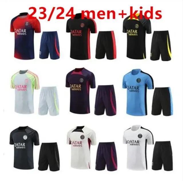 23 24 Trainingsanzug PARIS Sportswear Trainingsanzug Kurzarmanzug Fußball Jersey Kit Uniform Chandal 2023 2024 Erwachsene Kinder Sweatshirt Pullover Sets Männer Kinder