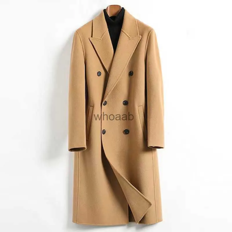 Women's Wool Blends New Double Fleece Coat for Men's Length Autumn/Winter Woolen Coat for Men's Large Size Double Breasted Knee Double Fleece Coat HKD230904