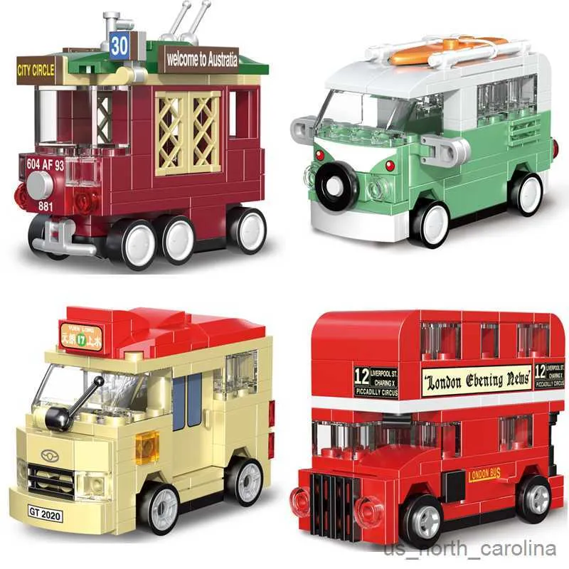 Blocchi Tirare indietro Camion antincendio City Taxi Bus Panzer Veicolo Building Blocks Giocattoli per bambini Ragazzi Regali R230905