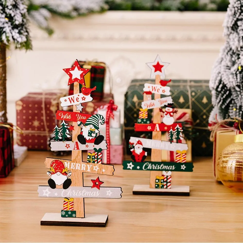 Mini Sapin De Noël En Bois Avec Décorations - Décoration De Table Ou étagère, 35 Cm, 45 Ornements Inclus