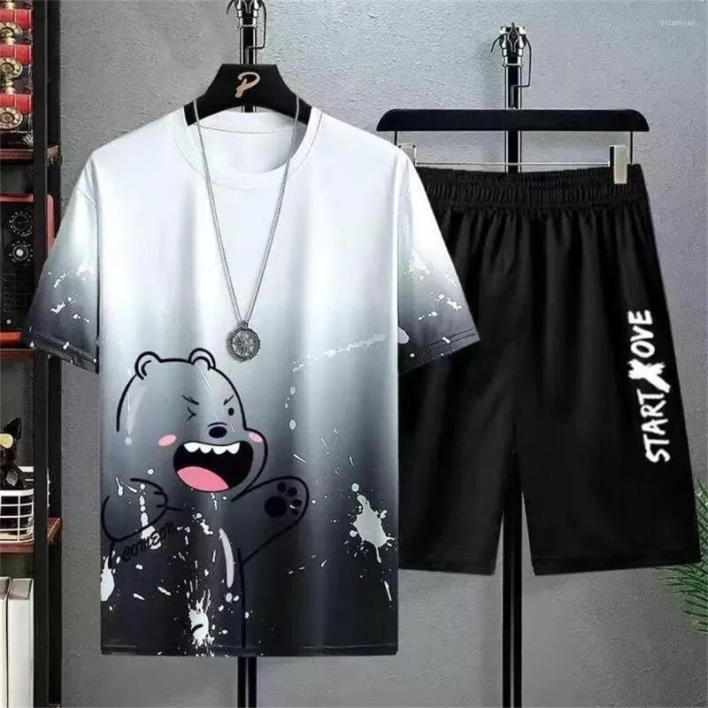 Herrspårar Summer 3D Print Men Casual 2 Piece Set för Plus Size O Neck T-shirt Shorts Sleisure Outfit