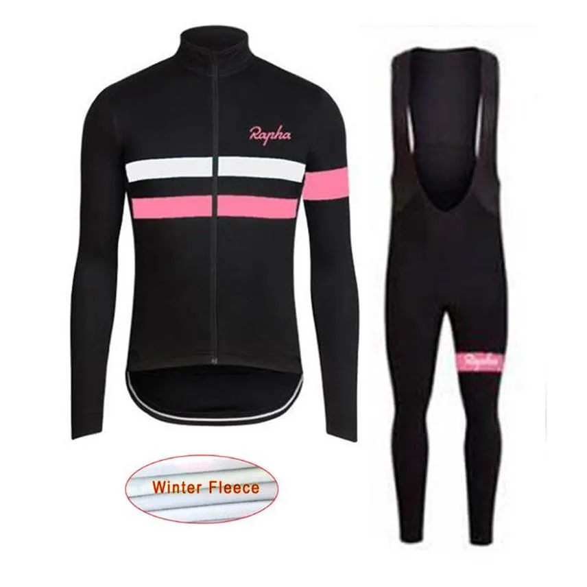 Pro Team Rapha maillot de cyclisme ensemble hiver thermique polaire chemises à manches longues pantalons à bretelles Kits vélo VTT vêtements vélo maillot ropa ci246K