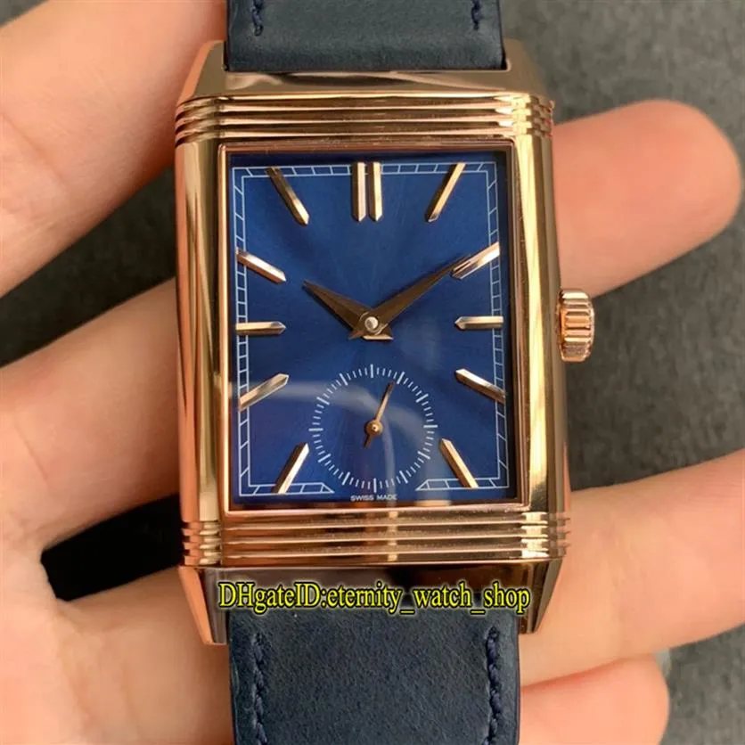 Mg Top Version Reverso Flip On Båda sidor Dual Time Zone 398258J Blue Dial Cal 854a 2 Mekanisk handvindande Mens Watch Designer 269p