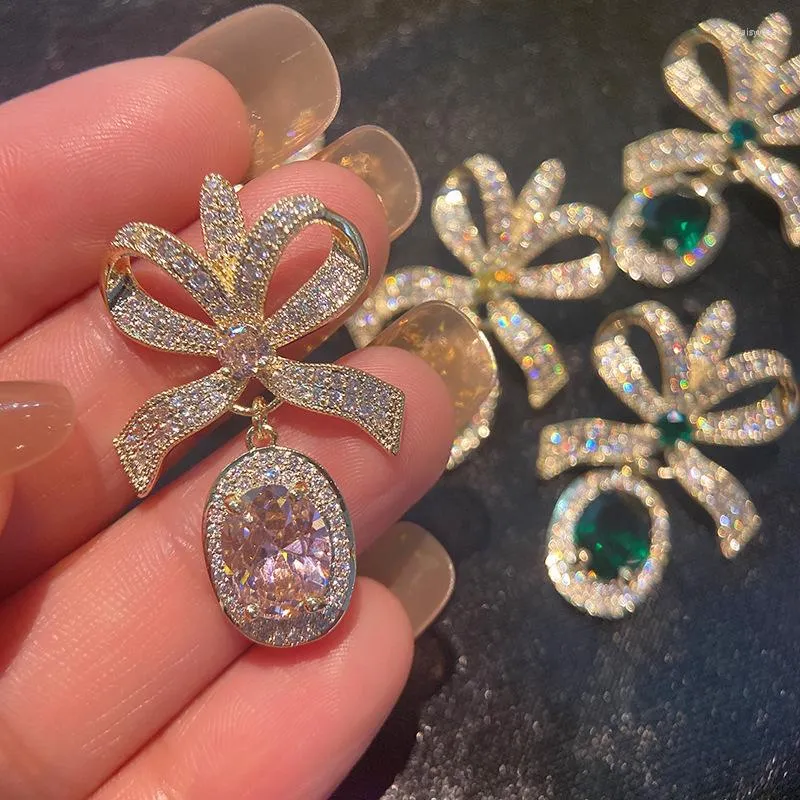 Dangle Earrings 2023 Light Luxury Zircon Bowknot Crystal Pendant Women's Trend Modern Partydress Dailry Korean Fashion Jewelry Gift