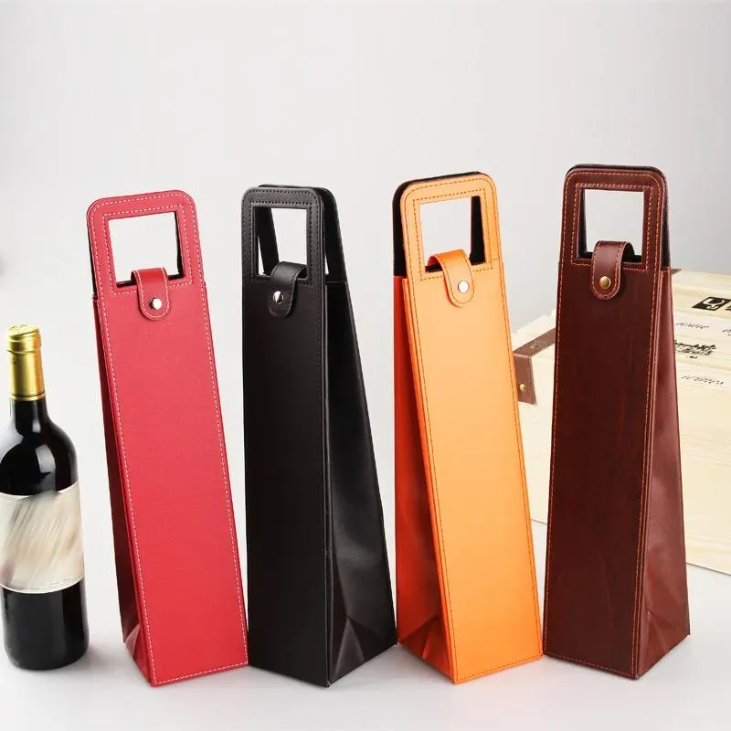 PU Leather Wine Or Champagne Gift Wrap Tote Travel Bag Single Wine Bottle Carrier Case Organizer Wine Bottles Gifts Bags