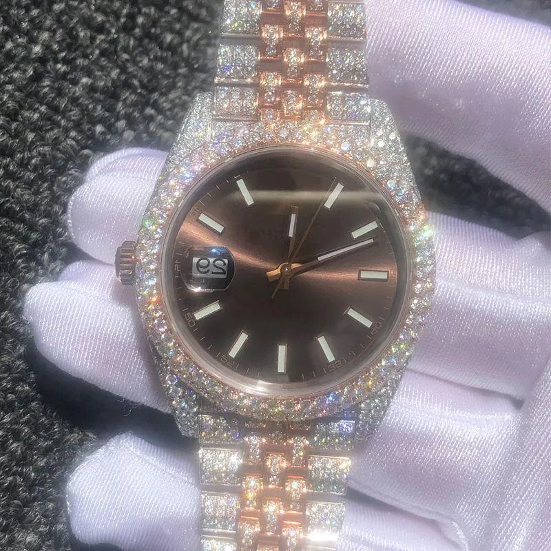 41 mm zegarek moissanite Automatyczne eta diamenty 904 Sapphire zegarki mieszane srebrne złote przełę