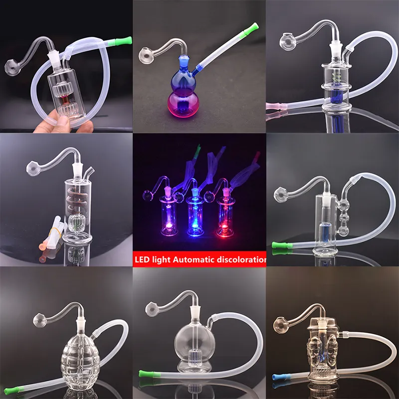 2 Set Glass Oil Burner Bong Hookahs Bubbler Water Pipe 10mm Female Dab Rig Bongs for Smoking with Male Banger Oil Nail and Hose 20 Styles for Option