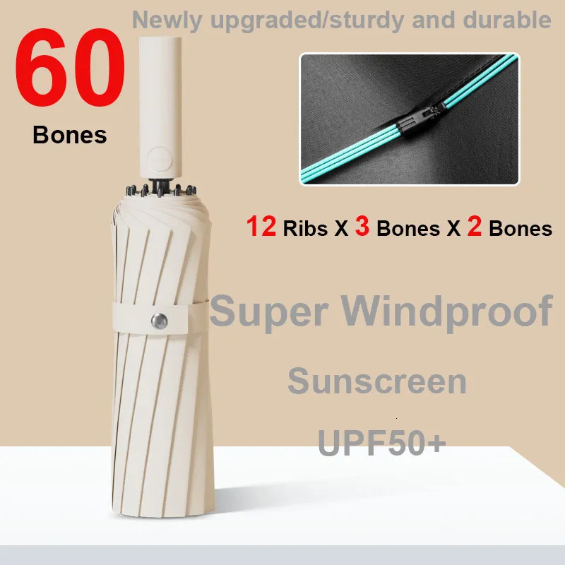 Umbrellas 12 Ribs60 Bone Reinforced Strong Windproof Automatic Umbrella Waterproof Sunproof AntiUV Folding Men Women Parasol 230905