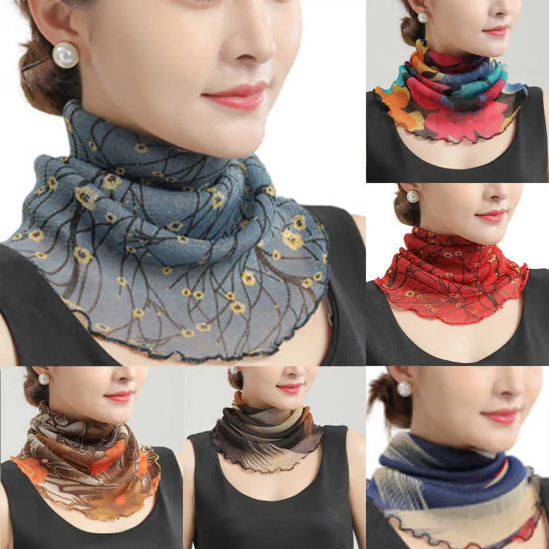 Scarves Spring Summer Chiffon Neck Collar Scarf Women Head Thin Sunscreen Variety Small Silk Anti UV Scarf Mask Multi-Function Scarf 230831