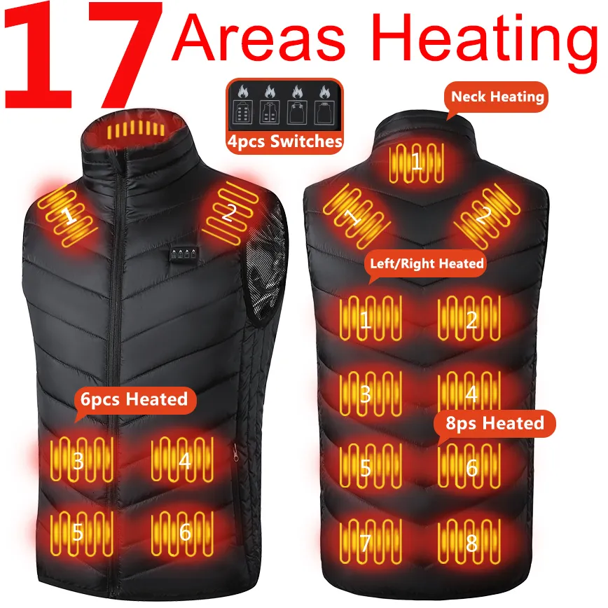 Herenvesten 17 gebieden Verwarmd vest Heren Elektrisch verwarmingsvest USB-verwarmde jas Verwarmd vest Dames Verwarmde bodywarmer Verwarmde donsjas Winter 230904