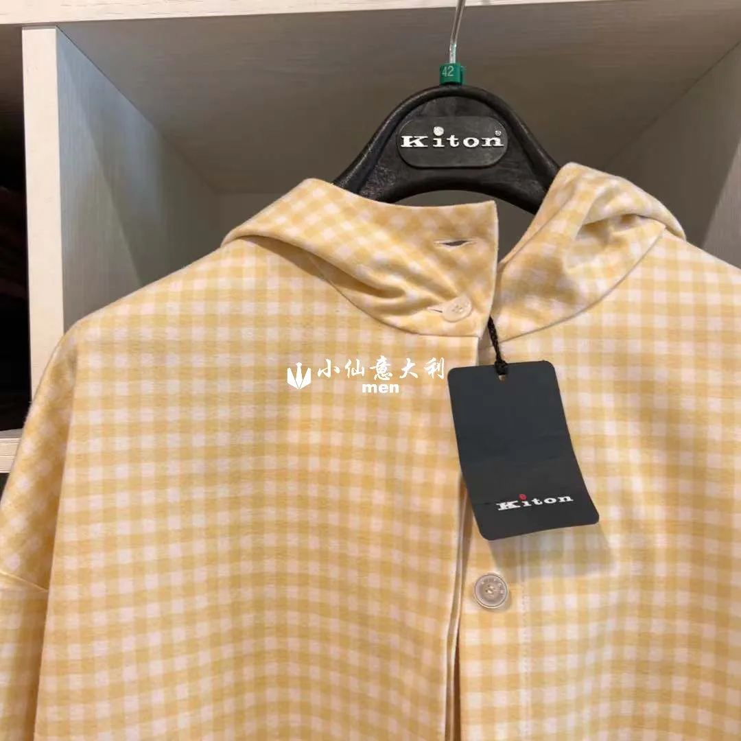 Sudaderas con capucha para hombre Kiton de primavera Abrigos tipo suéter con capucha a cuadros amarillos