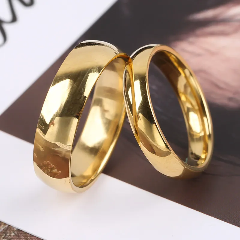 Wedding Rings Fashion Simple Smooth Stainless Steel Ring for Women and Men Classic Gold Color Couple Rings Wedding Engagement Jewelry 230904