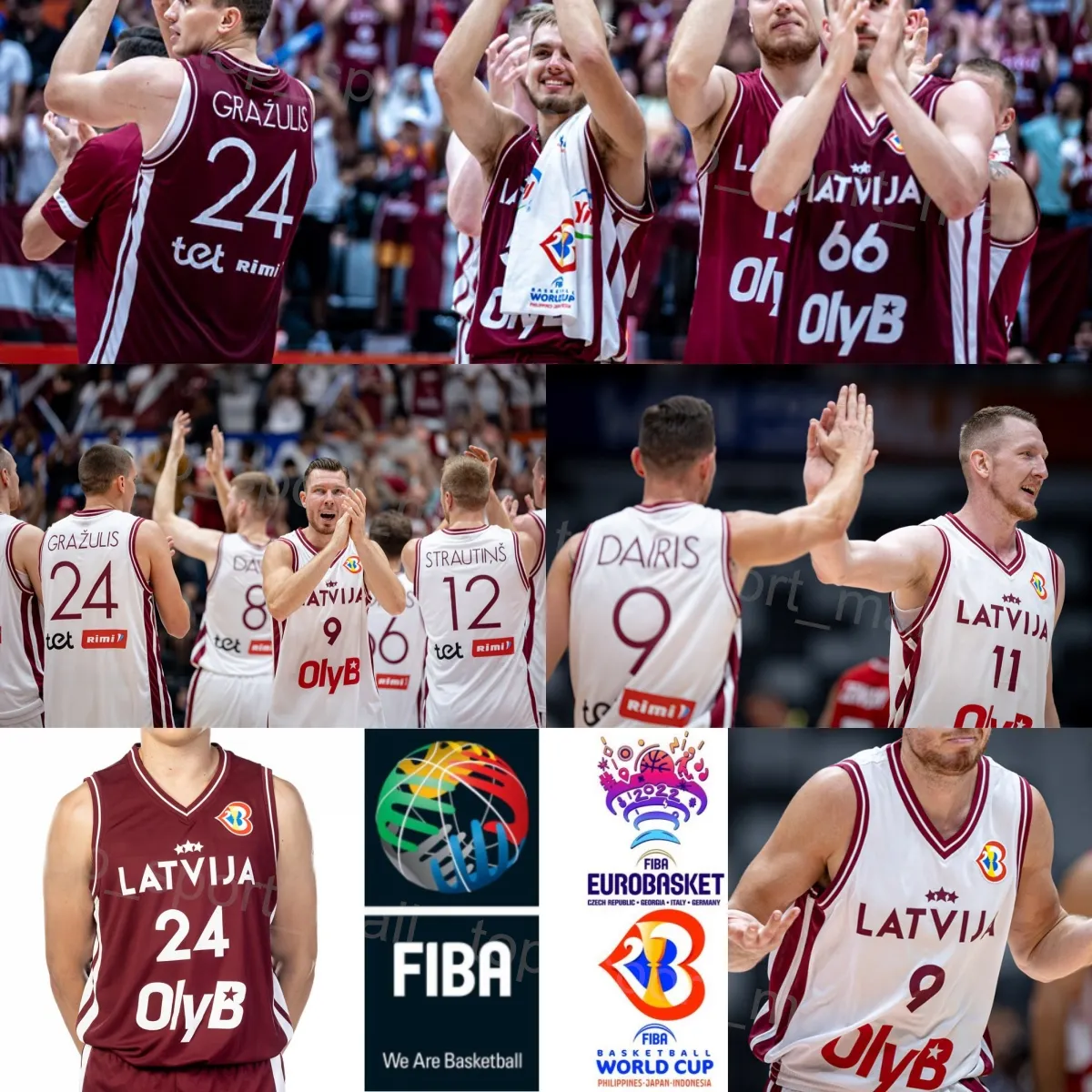 Tryckt Lettlands baskettröja med landslaget Kristaps Porzingis Andrejs Grazulis Rodions Kurucs Davis Bertans Arturs Zagars Kristers Zoriks World Cup Smits