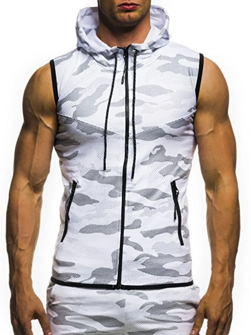 Men's Vests Men Bodybuilding Tank Tops Sleeveless Hoodies Man Casual Camouflage Hooded Vest Male Camo Clothing 230904_voghion.com