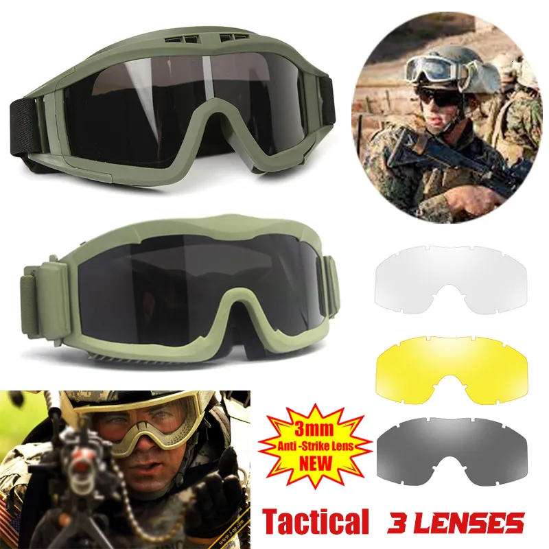 Lunettes de soleil tactiques JSJM divers Styles 3 lentilles lunettes tactiques hommes lunettes de protection de tir militaire chasse en plein air lunettes anti-poussière coupe-vent 230905