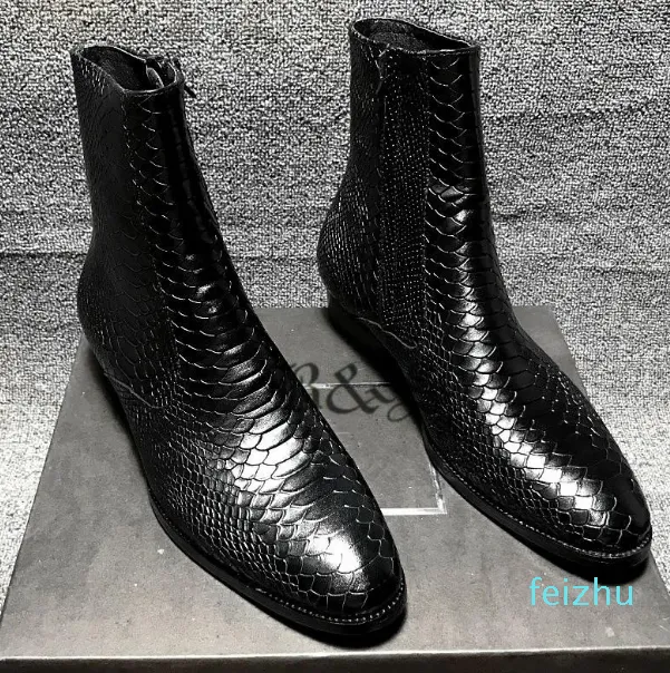 Botas Rua Genuíno Couro Serpentina Homens Apontou Toe Vestido Personalizado Casamento