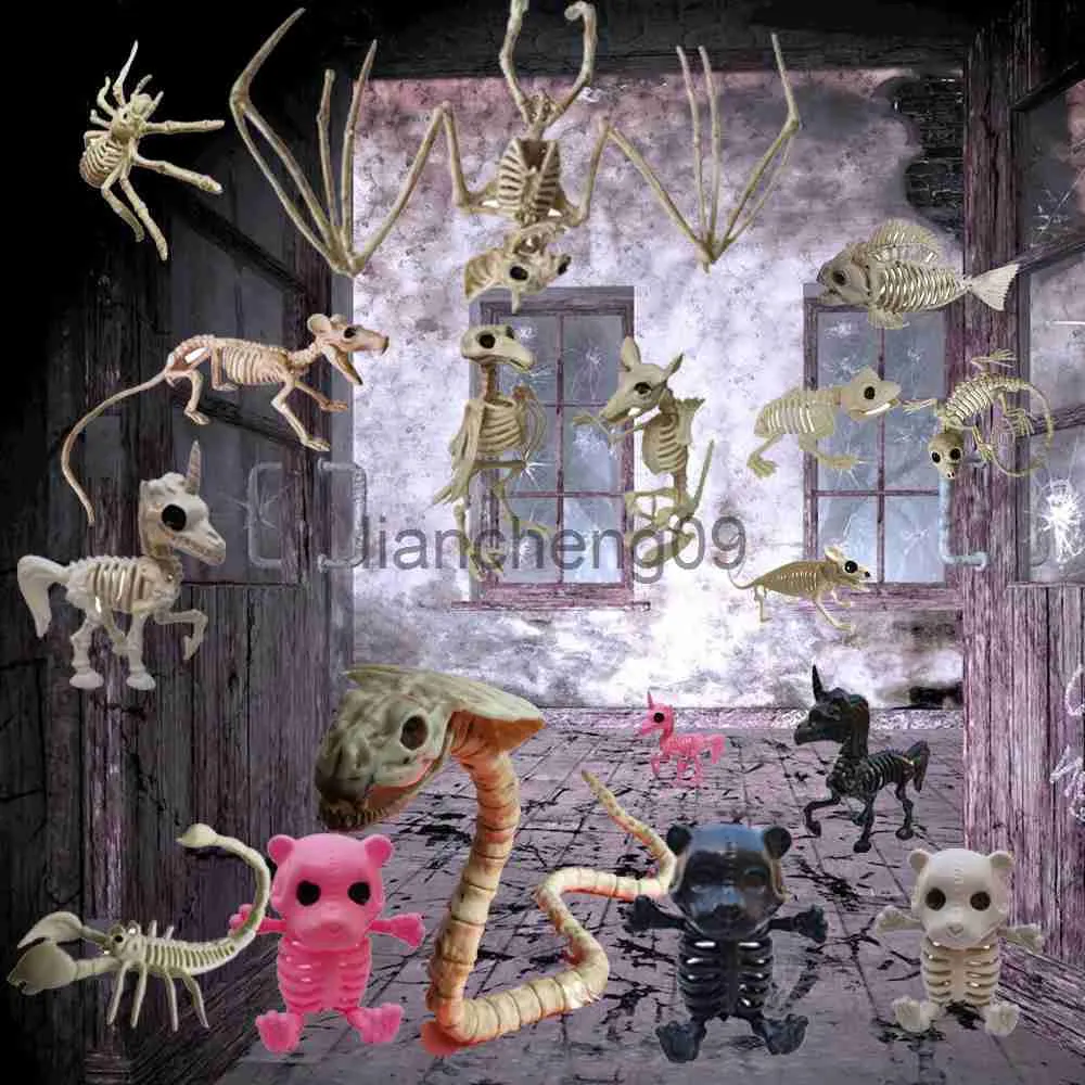 Décoration de fête Souris Scorpion Chauve-souris Ours Araignée Licorne Serpent Corbeau Lézard Horreur Décoration De Fête Squelette Halloween Prop Os Animal Chasse x0905 x0905