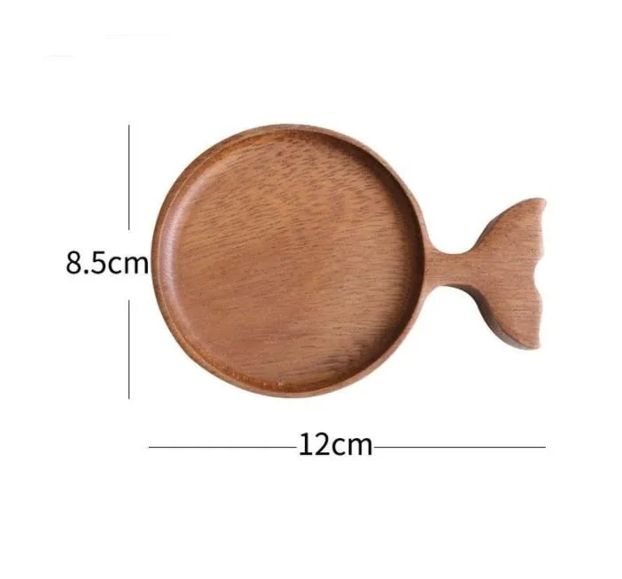 DHL Creative Wooden Sauce Dishes Cartoon Fish Shaped Dipping Bowl Natural Wood Seasoning Plates Snack Appetizer Serving Tray SN4459