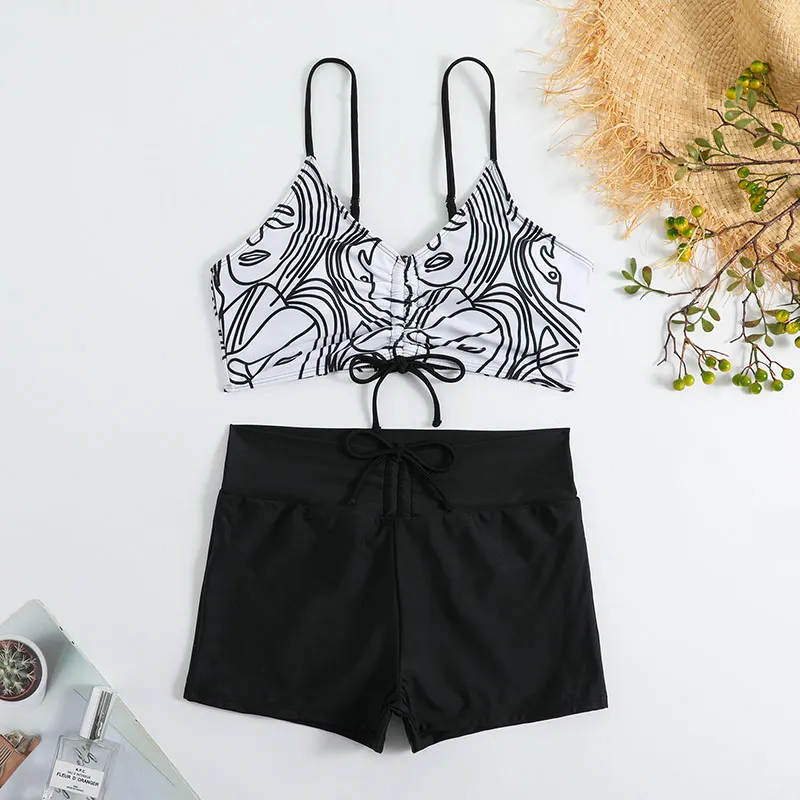 Moda feminina roupa de banho designer bikini split swimwear sexy impresso cintura alta
